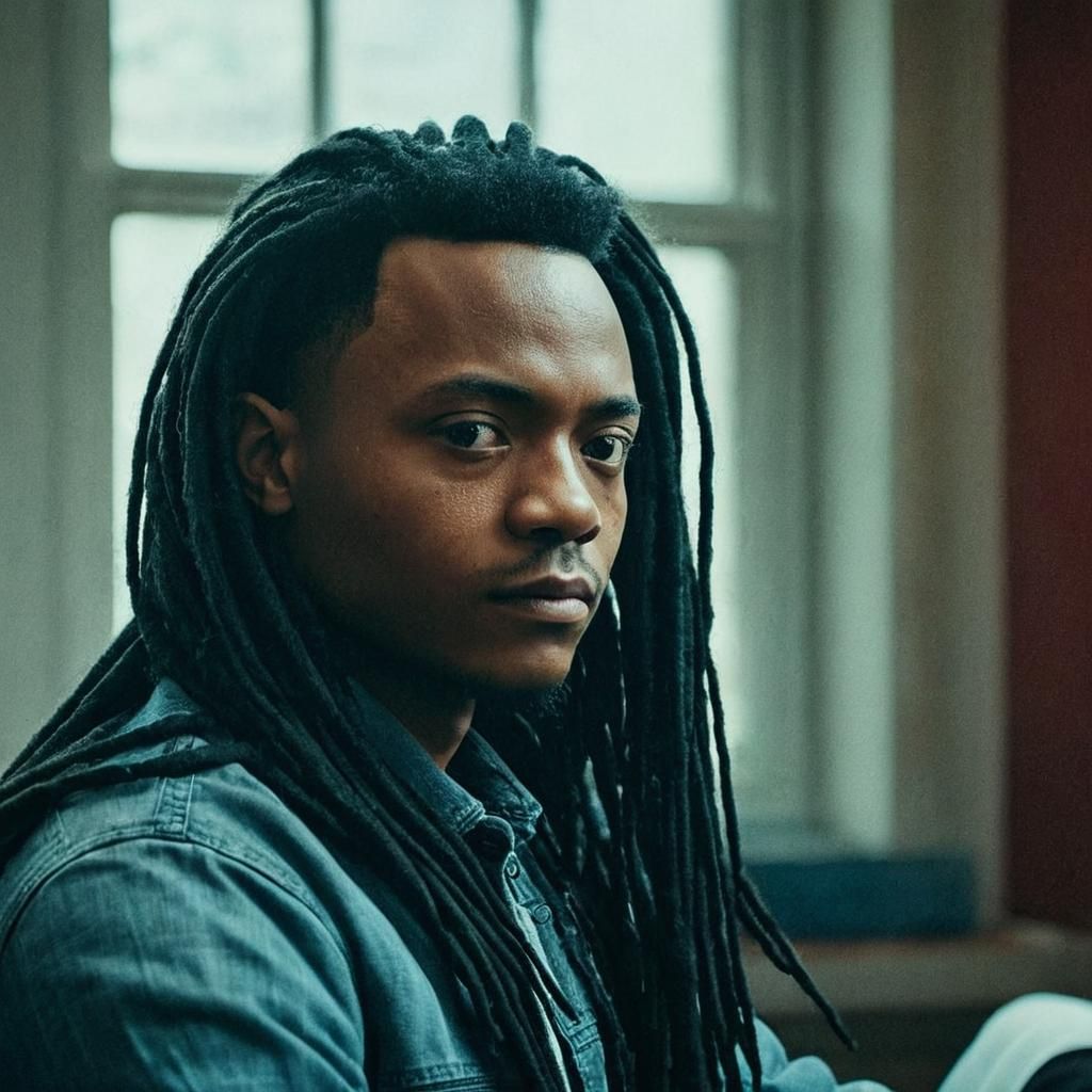 Realistic Portrait of Person with Black Dreadlocks