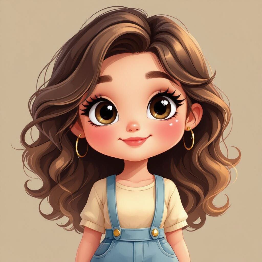 Cute Cartoon Girl Character with Expressive Eyes