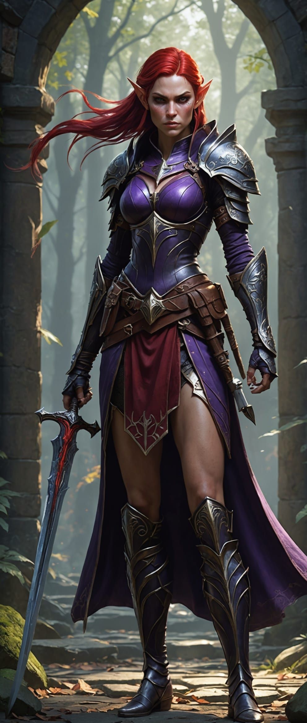 Savage Elf Warrior with Sword in Dark Fantasy Style