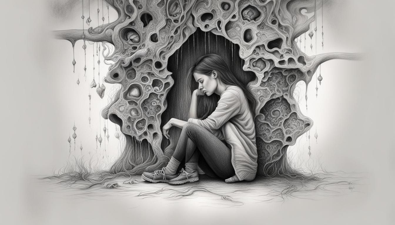 Pencil Sketch of Female Figure Depicting Anxiety