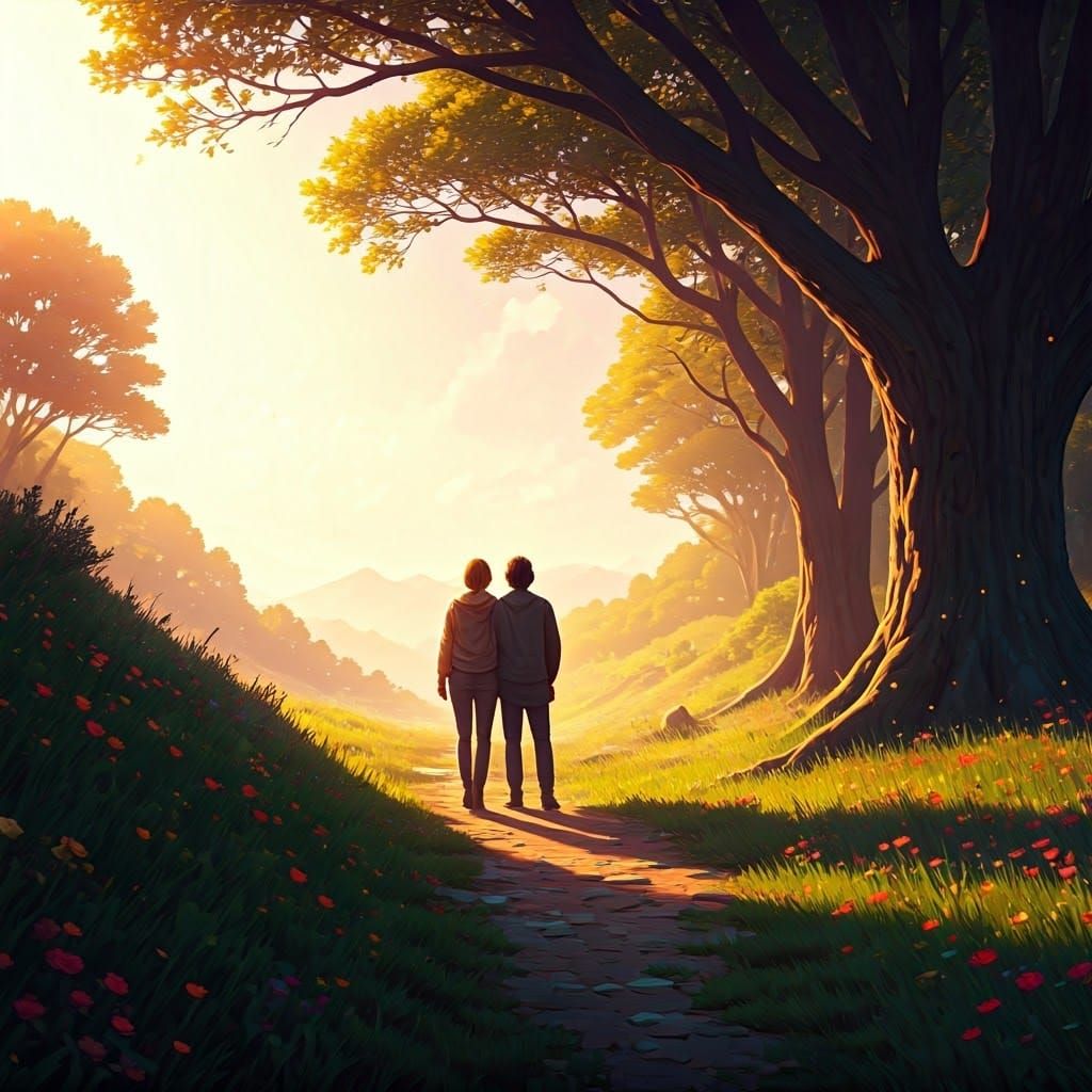 Enchanted Reunion in a Fantastical Landscape