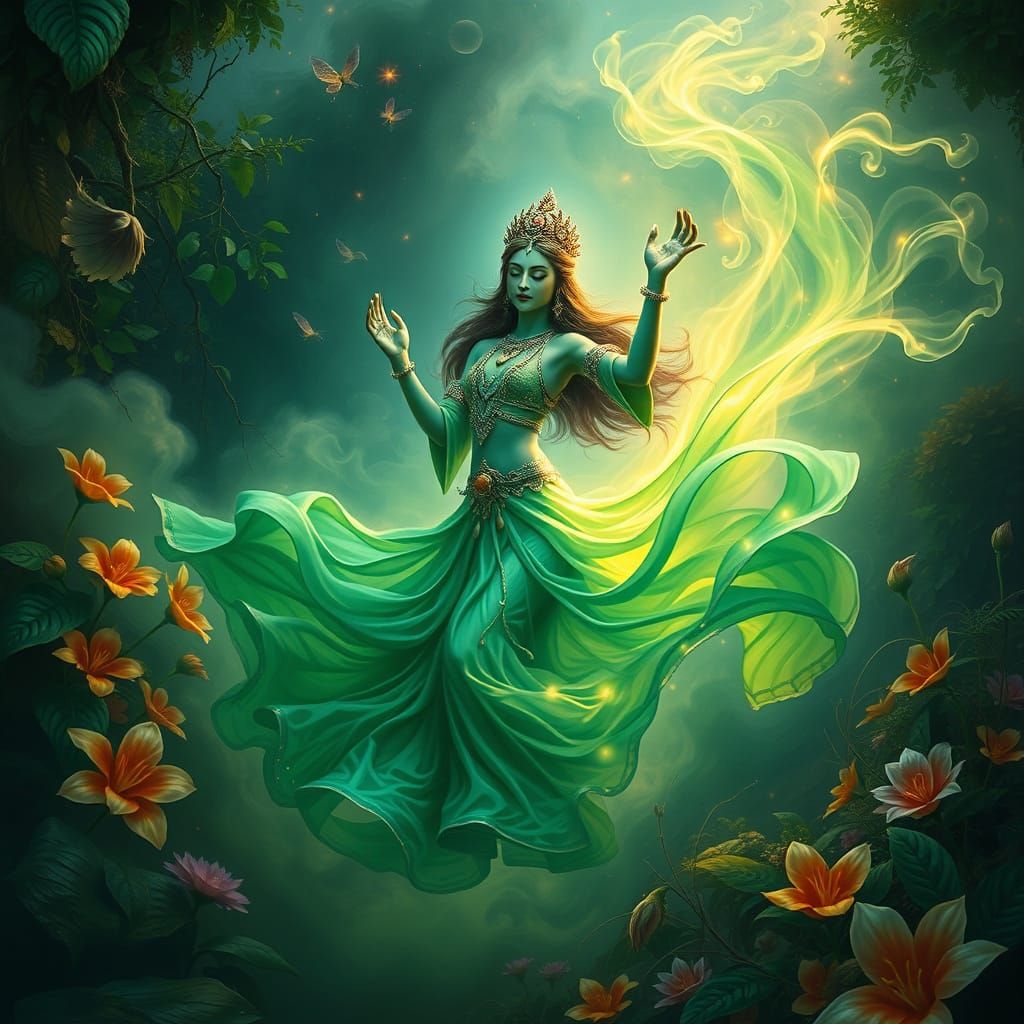 Green Tara Performs a Divine Dance in a Dreamlike Fantasy La...
