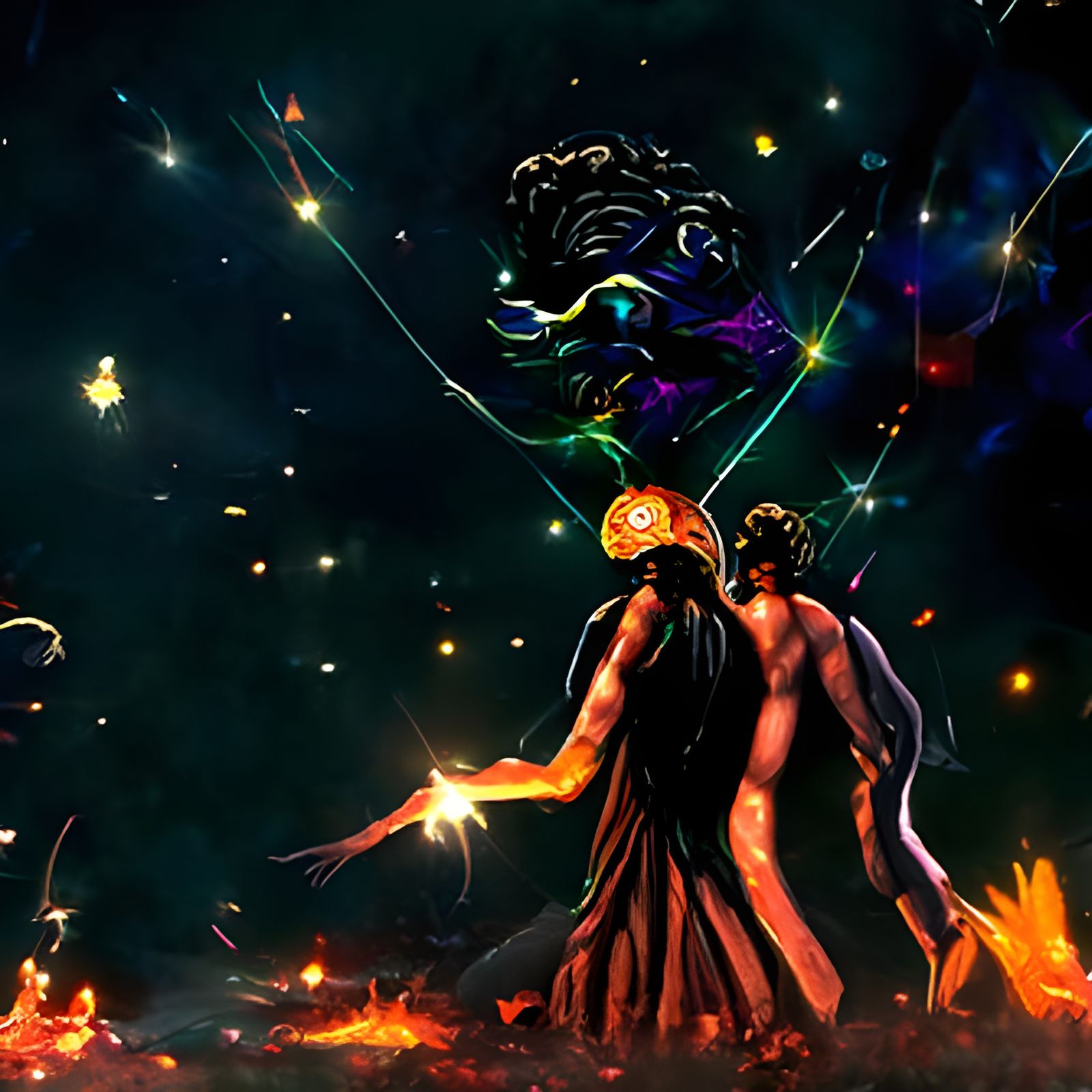 Cosmic Greek Mythology in Holographic Astral Illustration