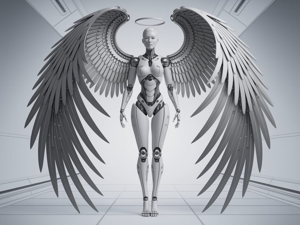 Cyberpunk Angelica in Futuristic Metallic Wings