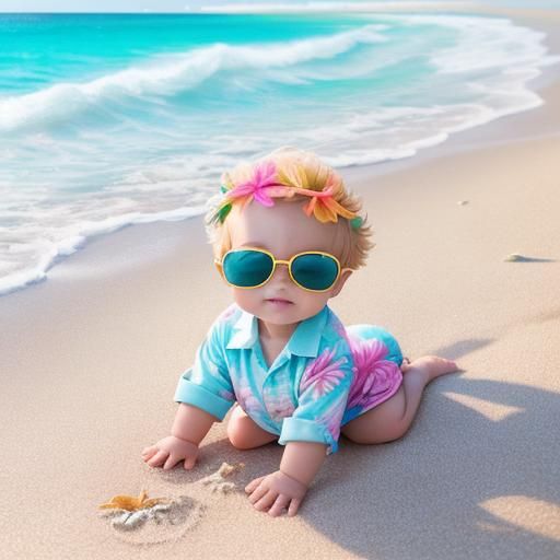 Baby's Beach Day: Pastel Digital Art in 4K