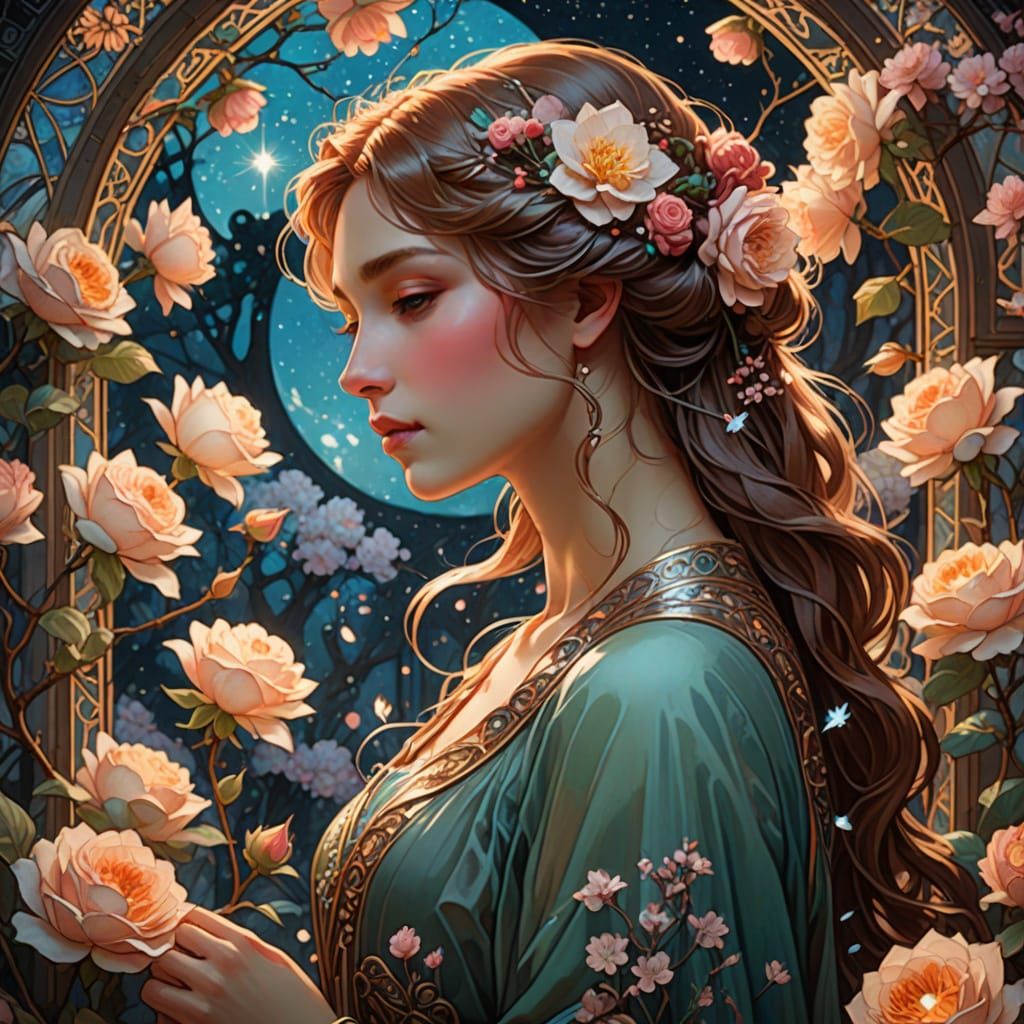 Ethereal Garden Scene in Jugendstil Art Nouveau