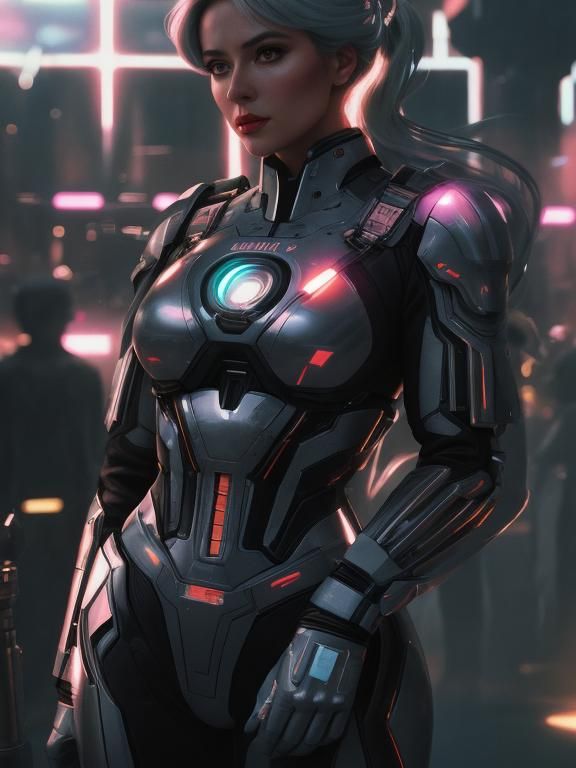 Retro-Futuristic Woman with Drill in Pastel Lighting