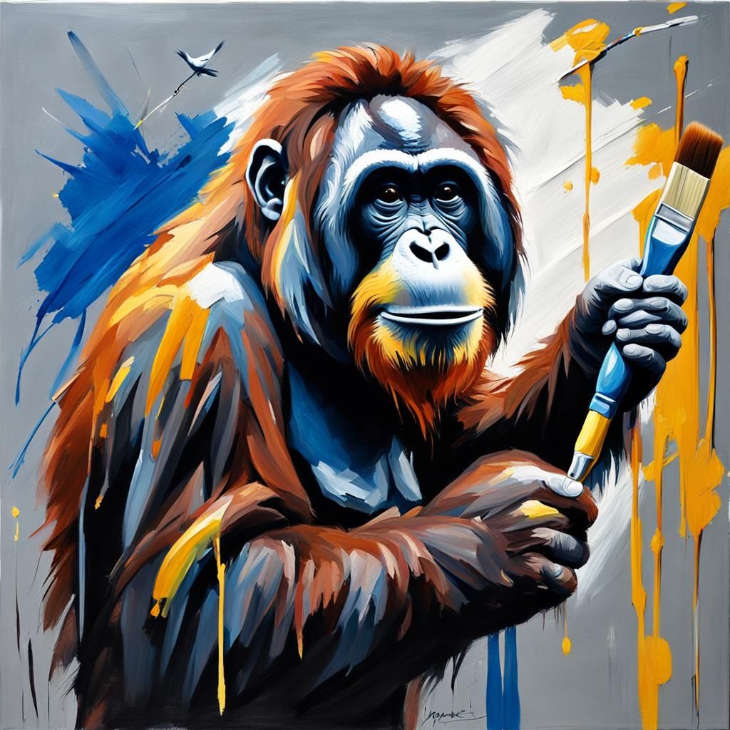 Orangutan Painting on Canvas in Expressive Oil Style