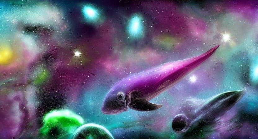 Galactic Aquatic Animals in Space: Digital Art