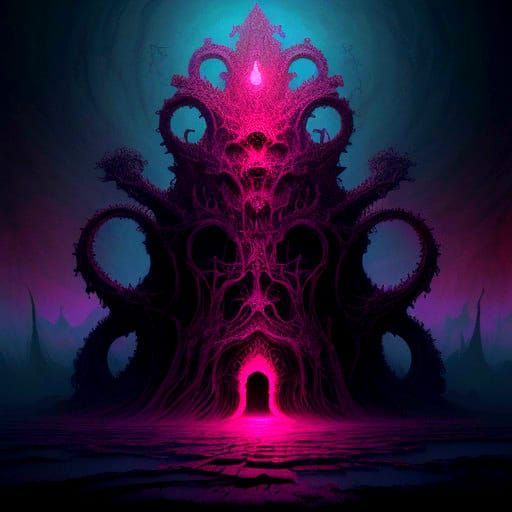 Surreal Landscape in Cyberpunk Aesthetic with Fractal Patter...