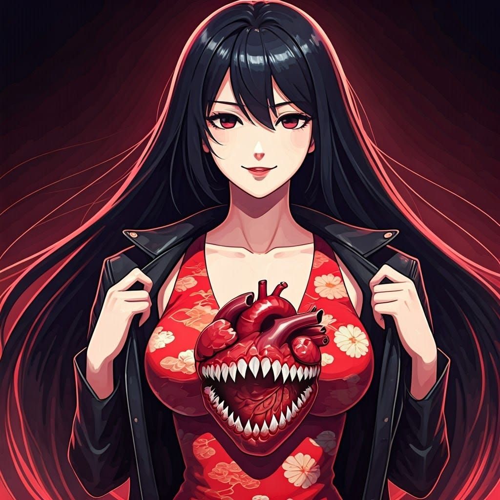 Demonic Heart: A Cyberpunk Anime Style Portrait