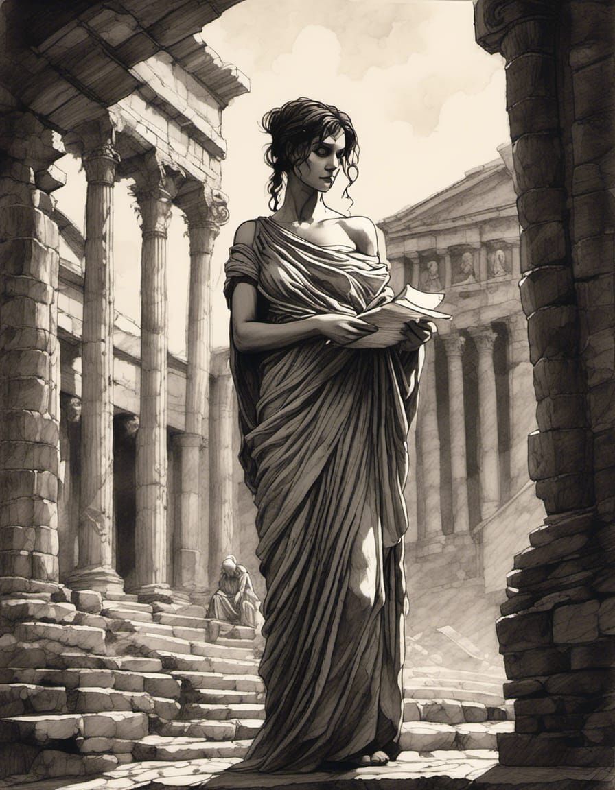 Noir Ancient Greek Detective in Moebius Pen and Ink Style