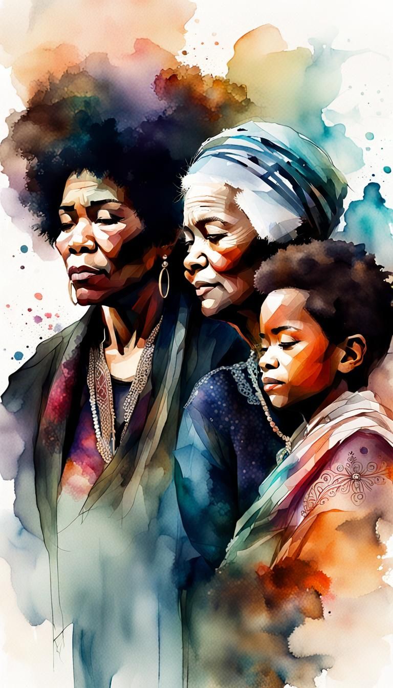 Watercolor Illustration of Grandmother Rocking Grandchild