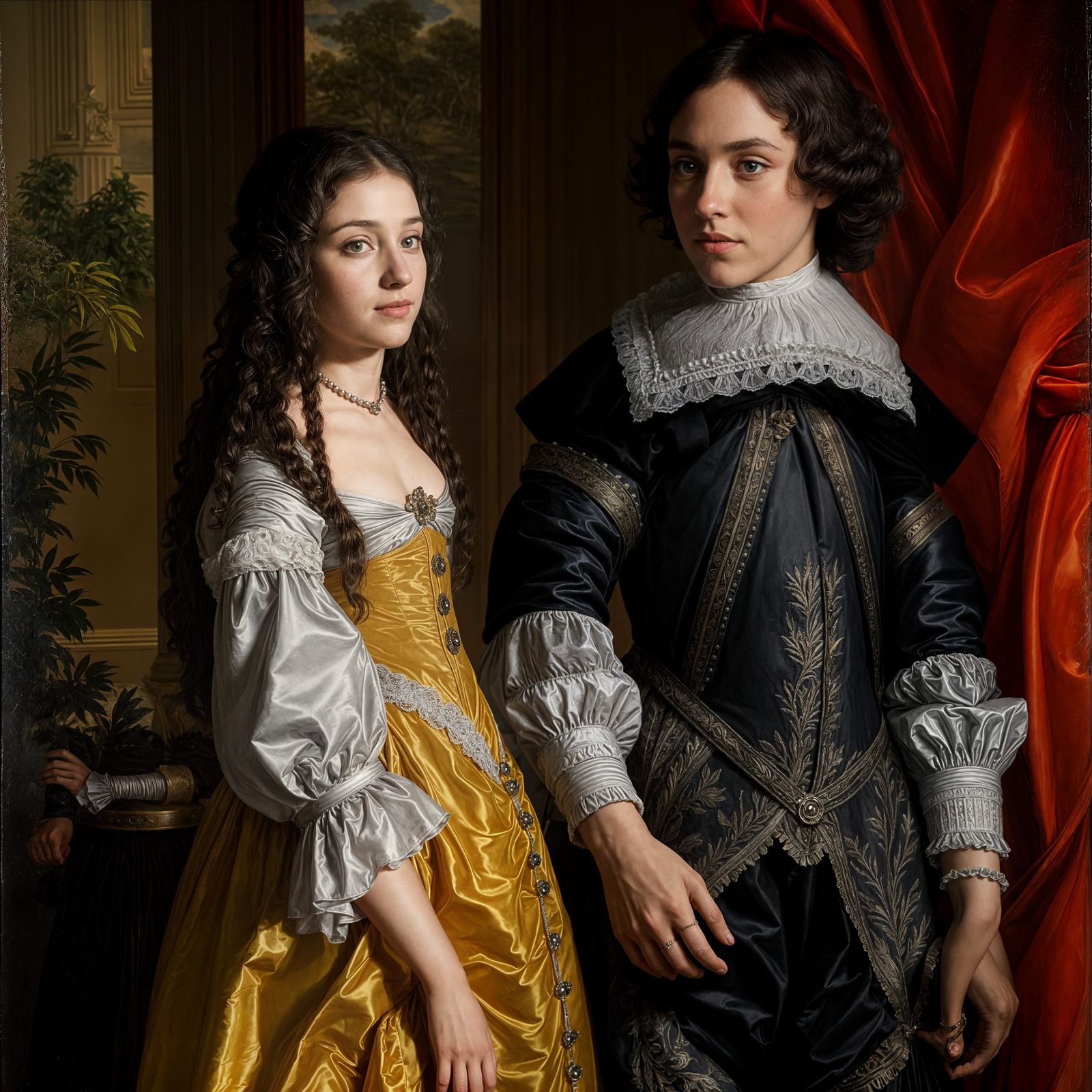 17th Century Cavalier With Young Woman in Monochromatic Pale...