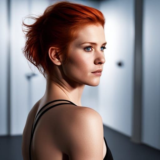 Red-Haired Woman's Post-Workout Confidence: Fantasy Art