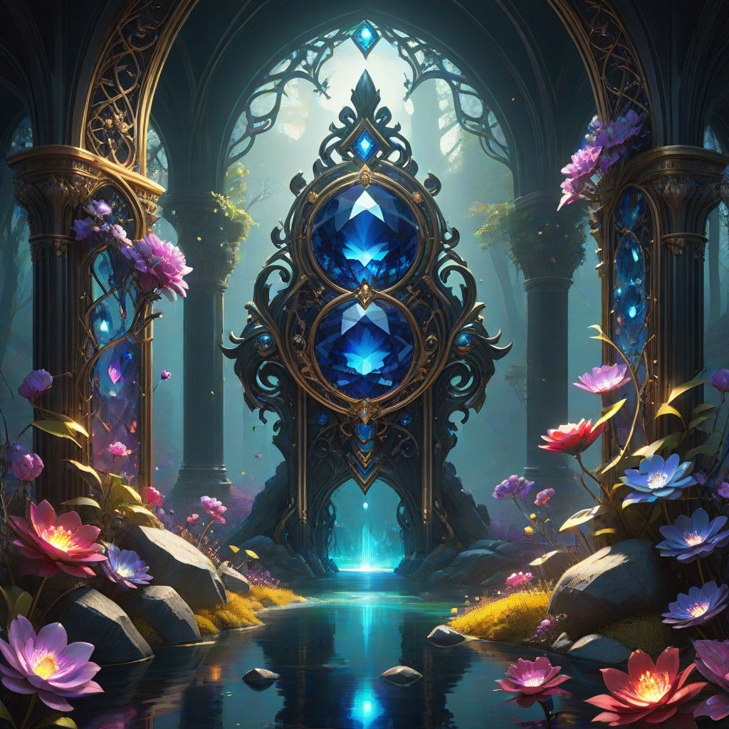 Dark Fantasy Masterpiece with Opulent Gemstone Florals and E...