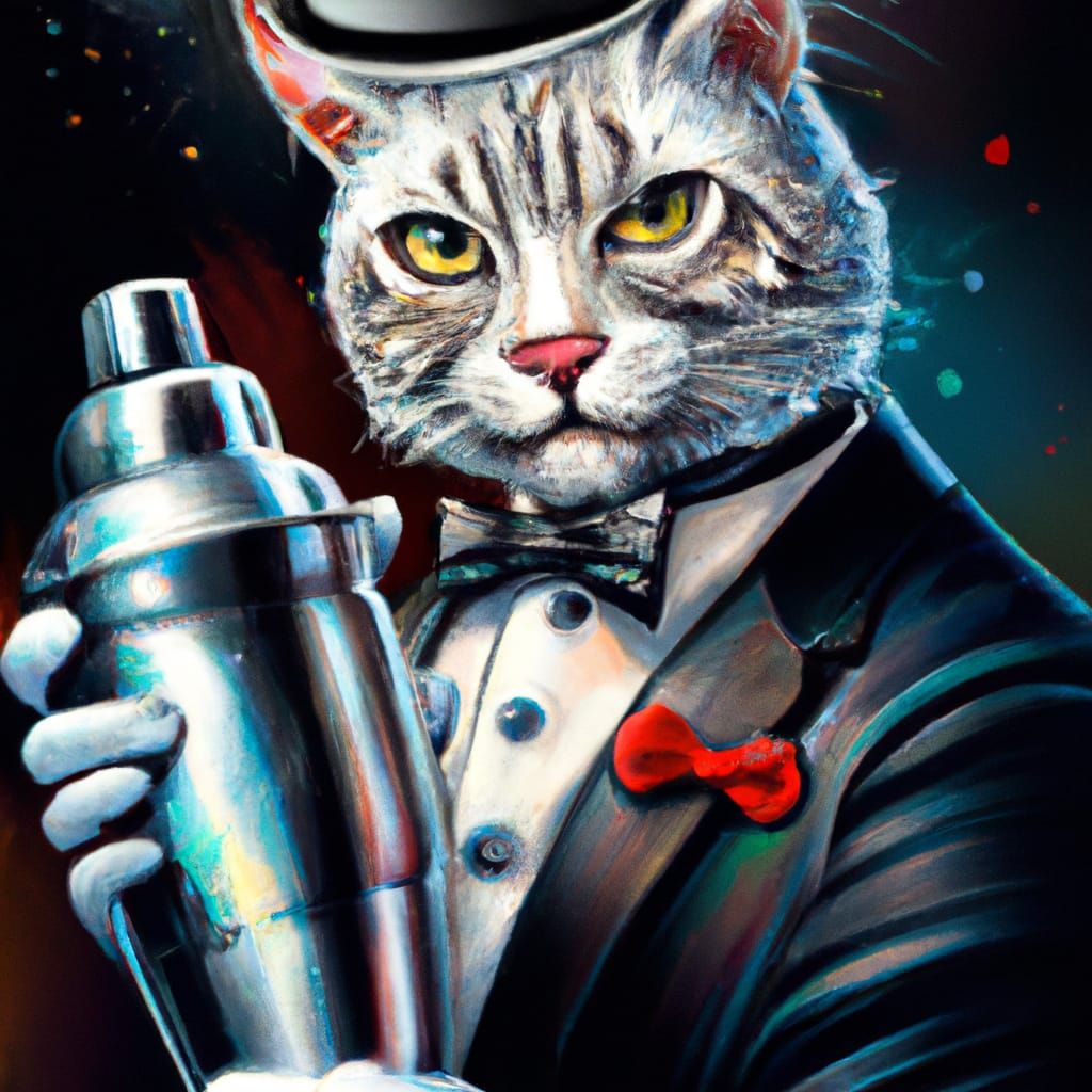 Cat Bartender Portrait in Photorealistic Style