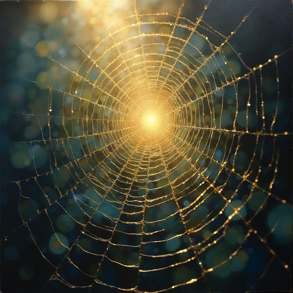 Surreal Fibonacci Spider Web Oil Painting