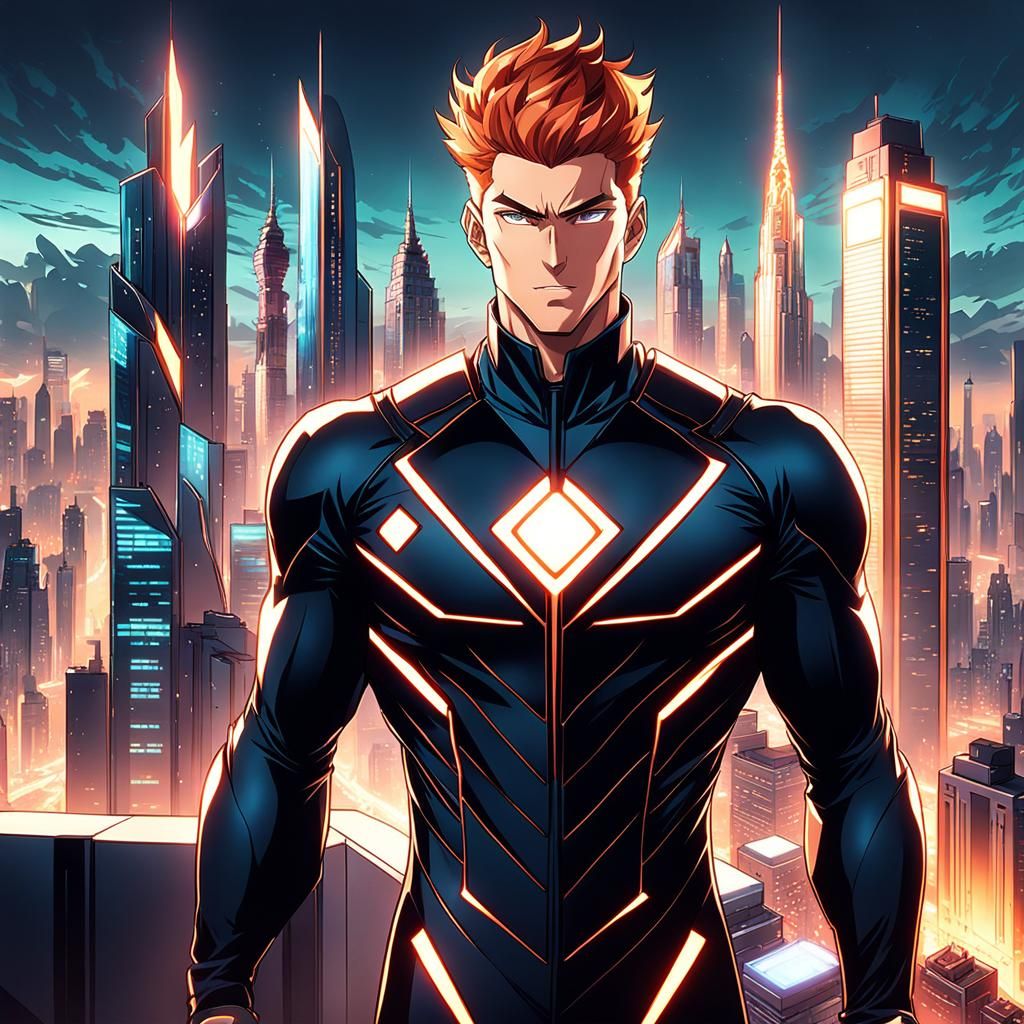 Man in Lycra Suit Poses in Anime Art Style