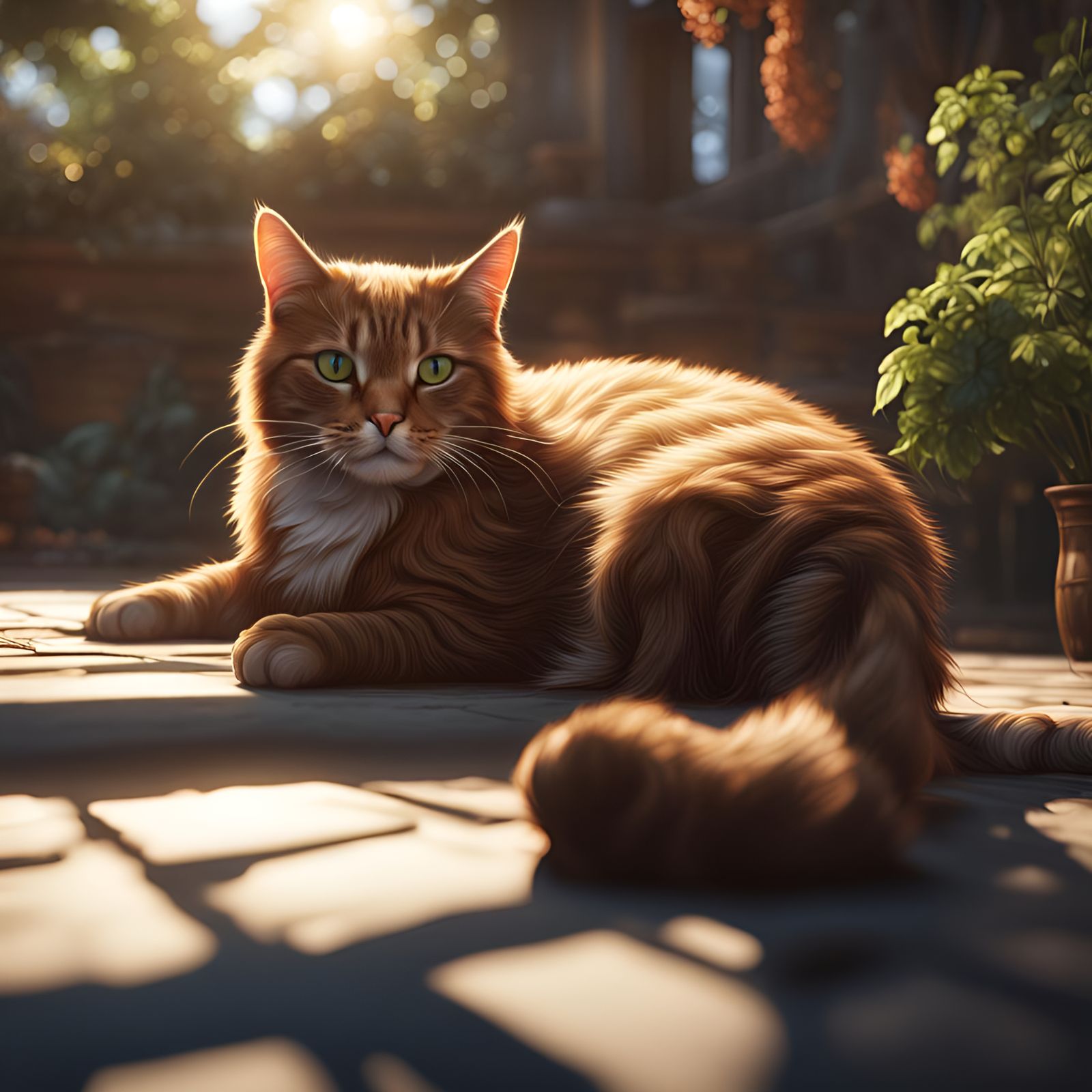 Cat Sunbathing: Detailed Fantasy Concept Art