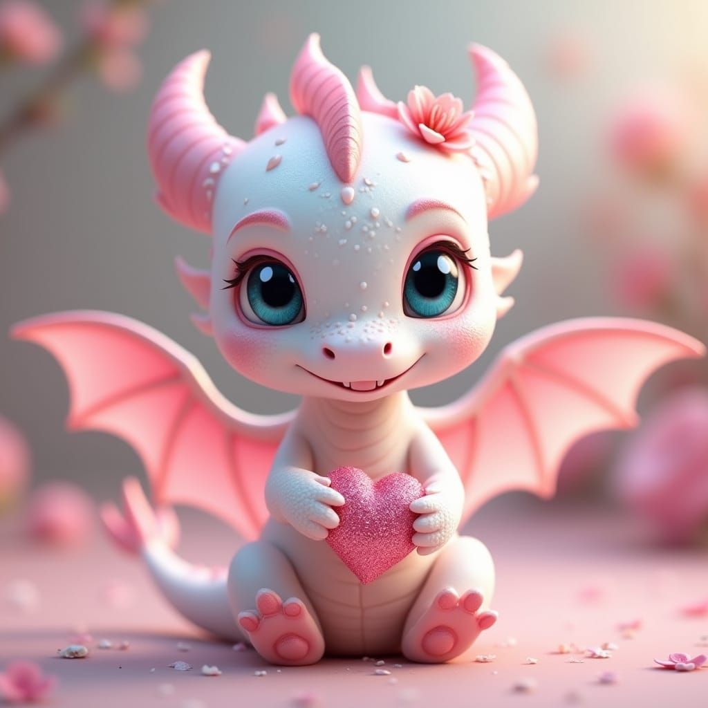Cute Baby Dragon with Heart in Stylized 3D Art