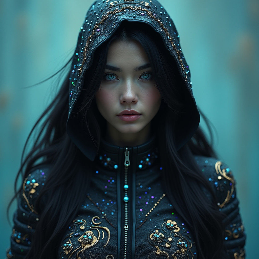 Cyberpunk Gothic Woman Portrait with Baroque Accents