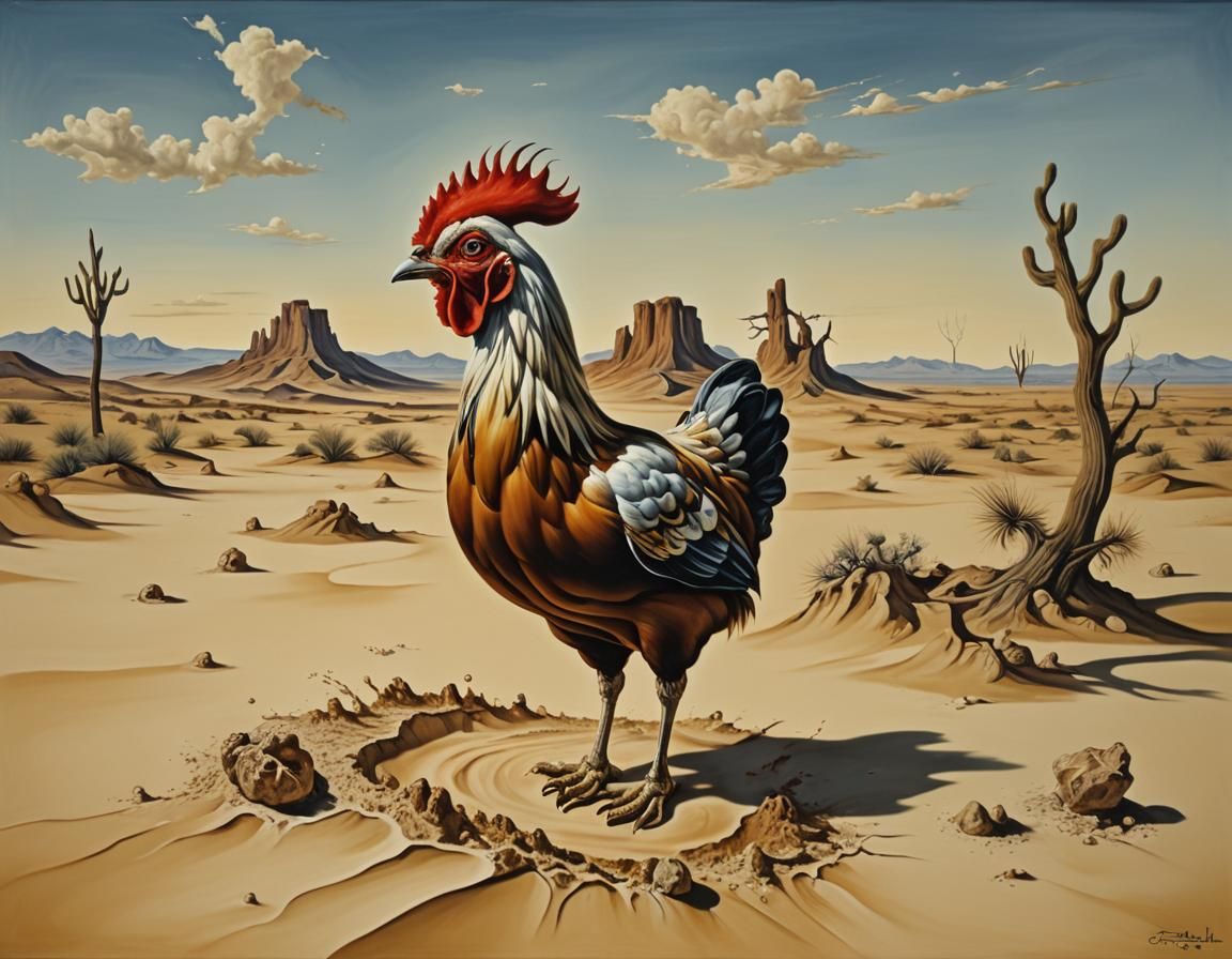 Surreal Arizona Landscape with Hen, Salvador Dali Style