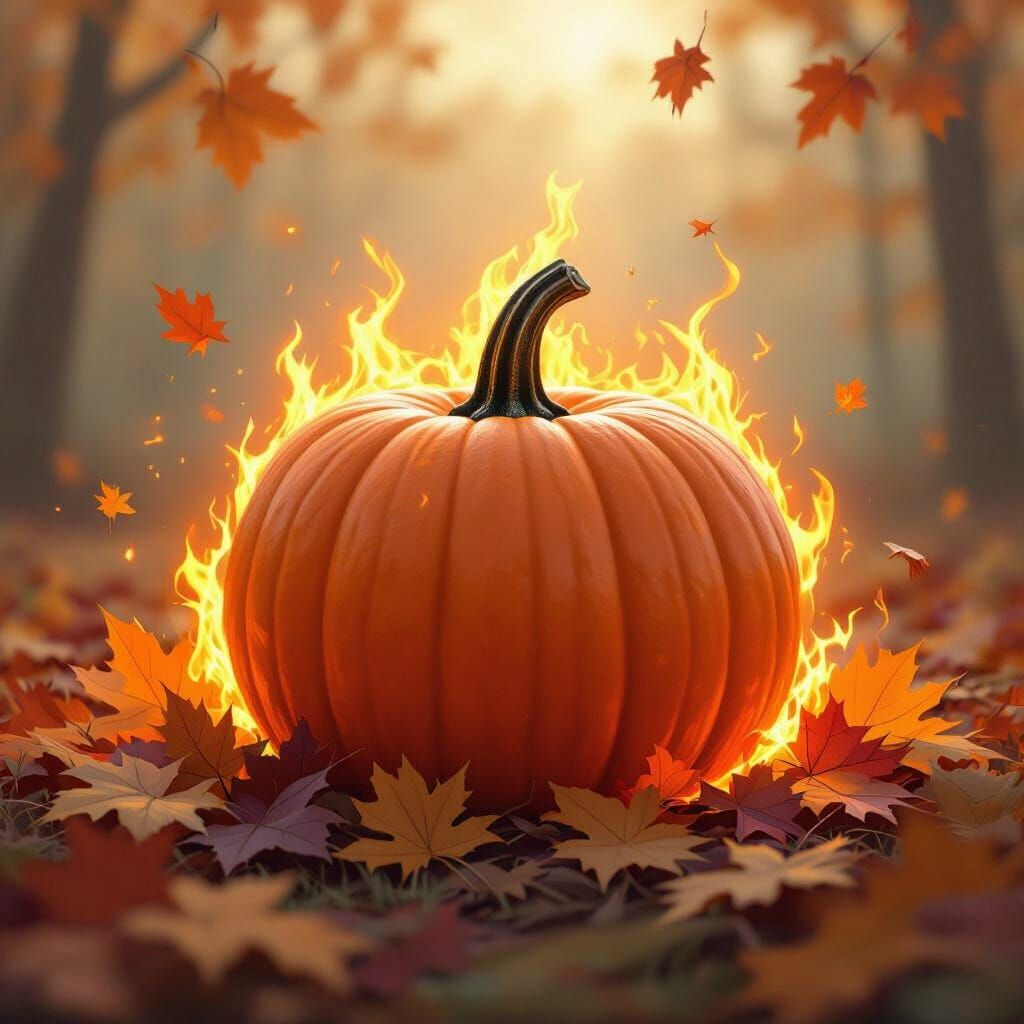 Fiery Pumpkin Amidst Autumnal Splendor