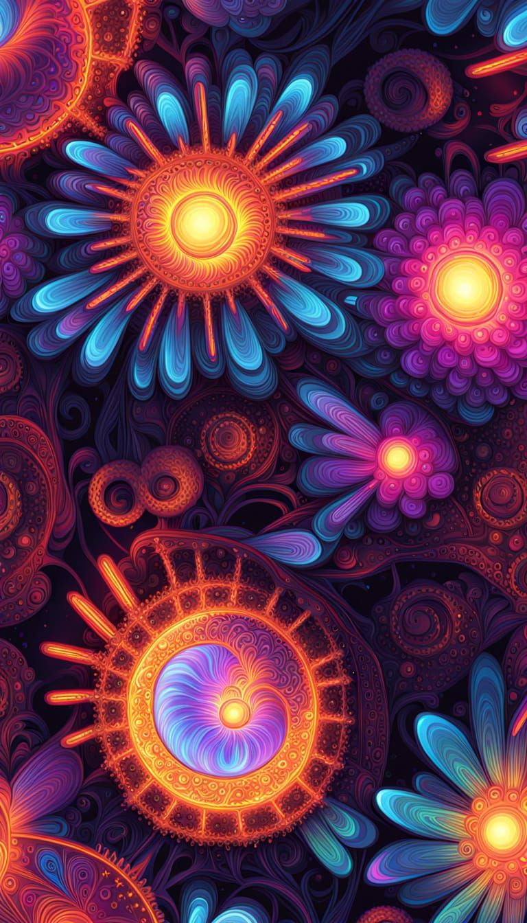 Vibrant Fractal Bioelectromagnetic Field in Neon Colors