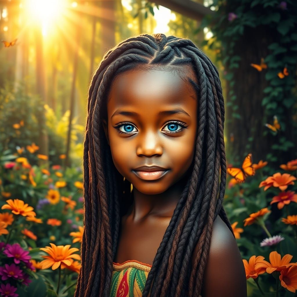 Radiant African Girl in Eden Garden: Hyper-Realistic Photo