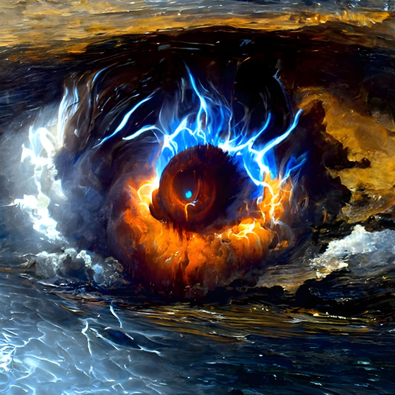 Infernal Eye Reflecting a Fiery Tempest