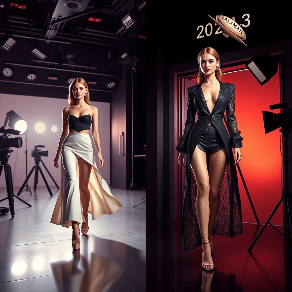 Fashion Models in Futuristic Luxury Studio