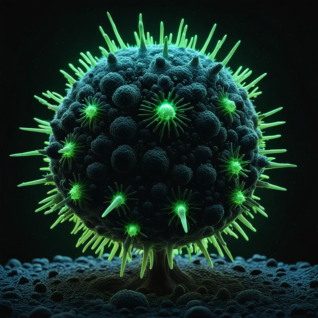 Glowing Virus Particle in Bioluminescent Concept Art