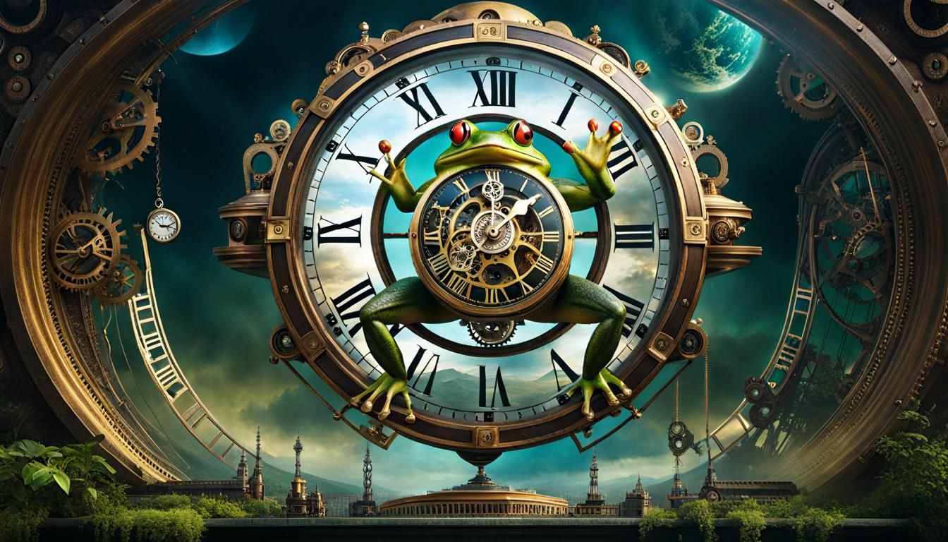 Steampunk Frog in Upside-Down World: Digital Art