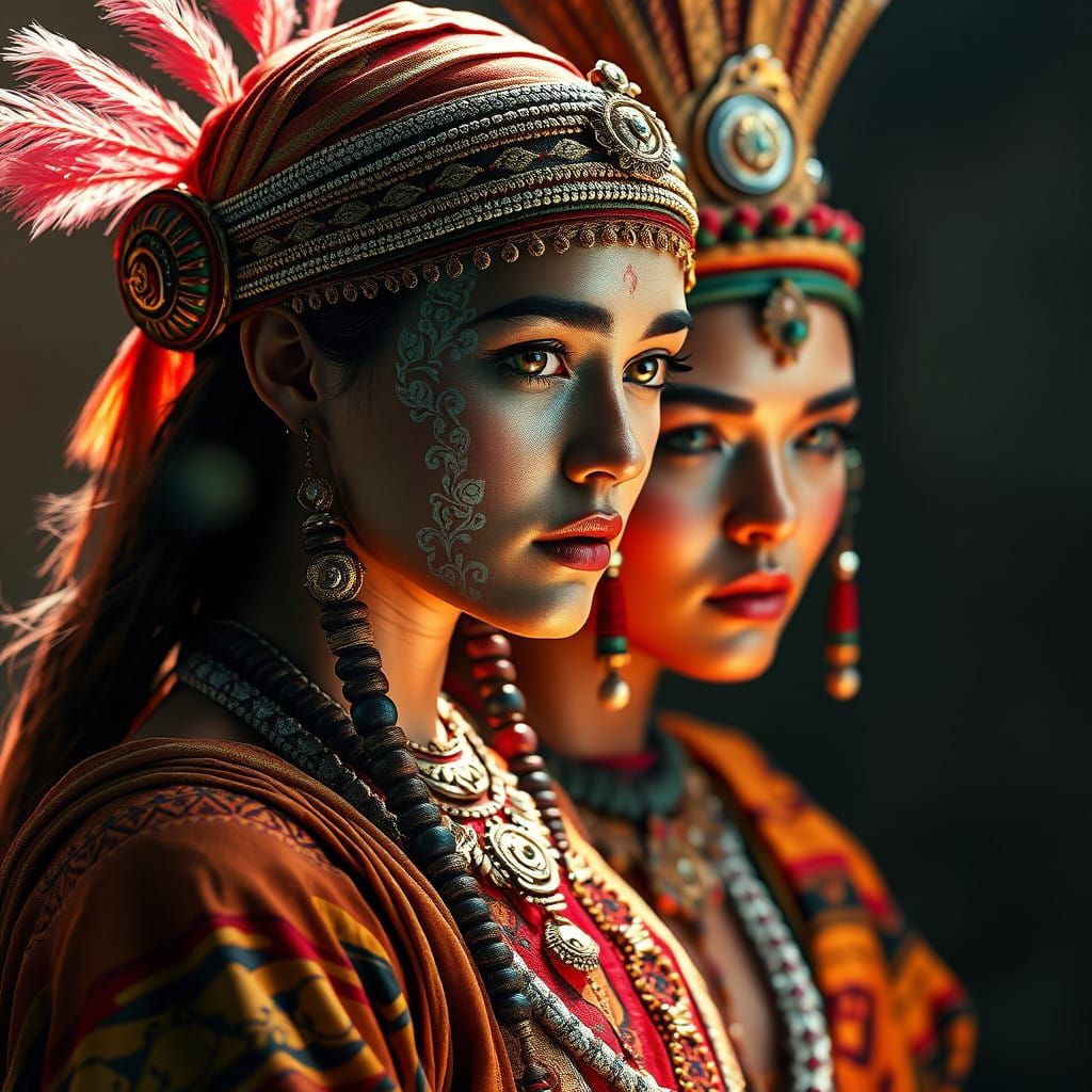 Elegant Women of Ancient Times in Vibrant Attire