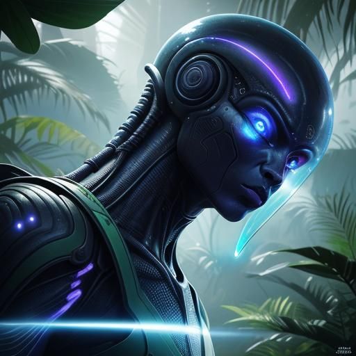 Alien Explorer in Tropical Jungle, Sci-Fi Concept Art