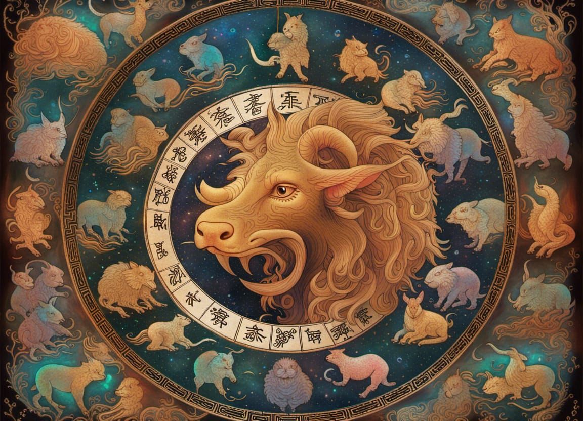 Antique Chinese Zodiac in Visionary Art Style