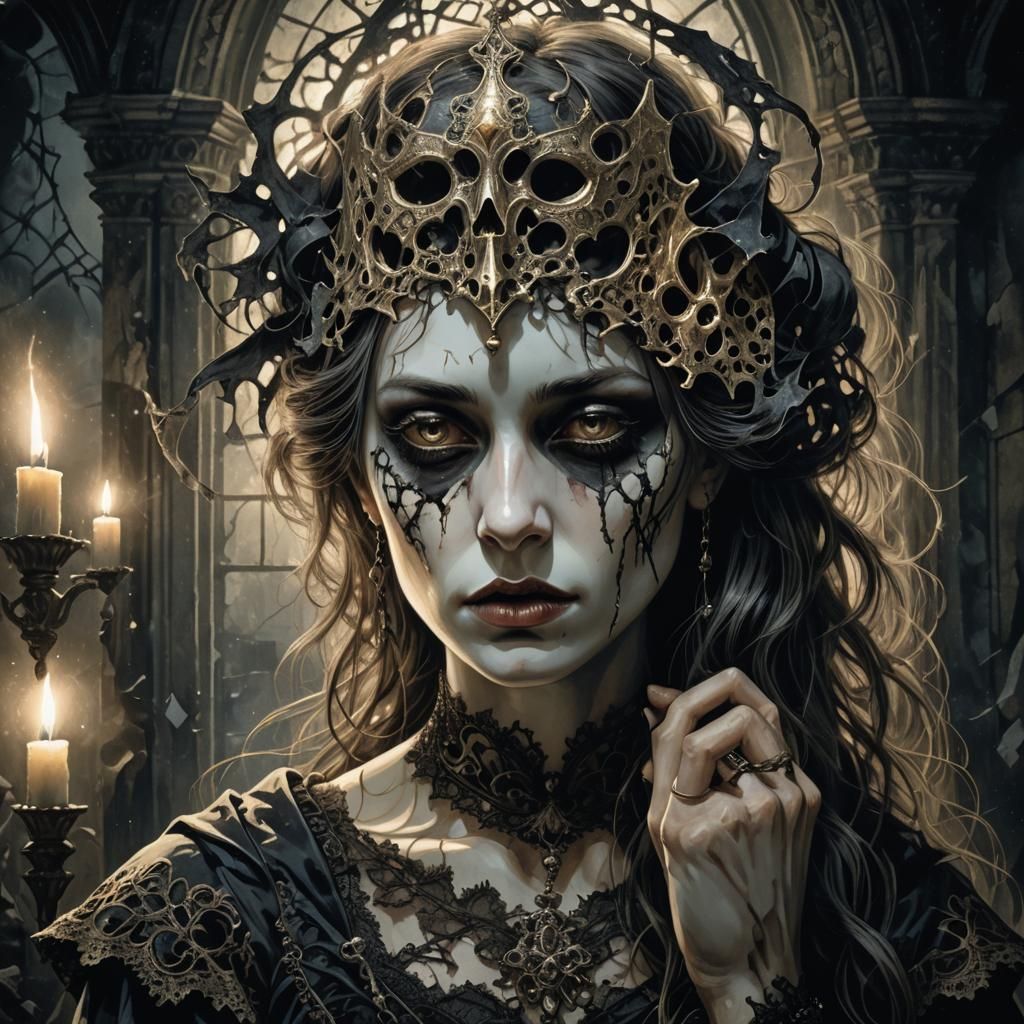 Gothic Horror: Sad Woman with Broken Mask