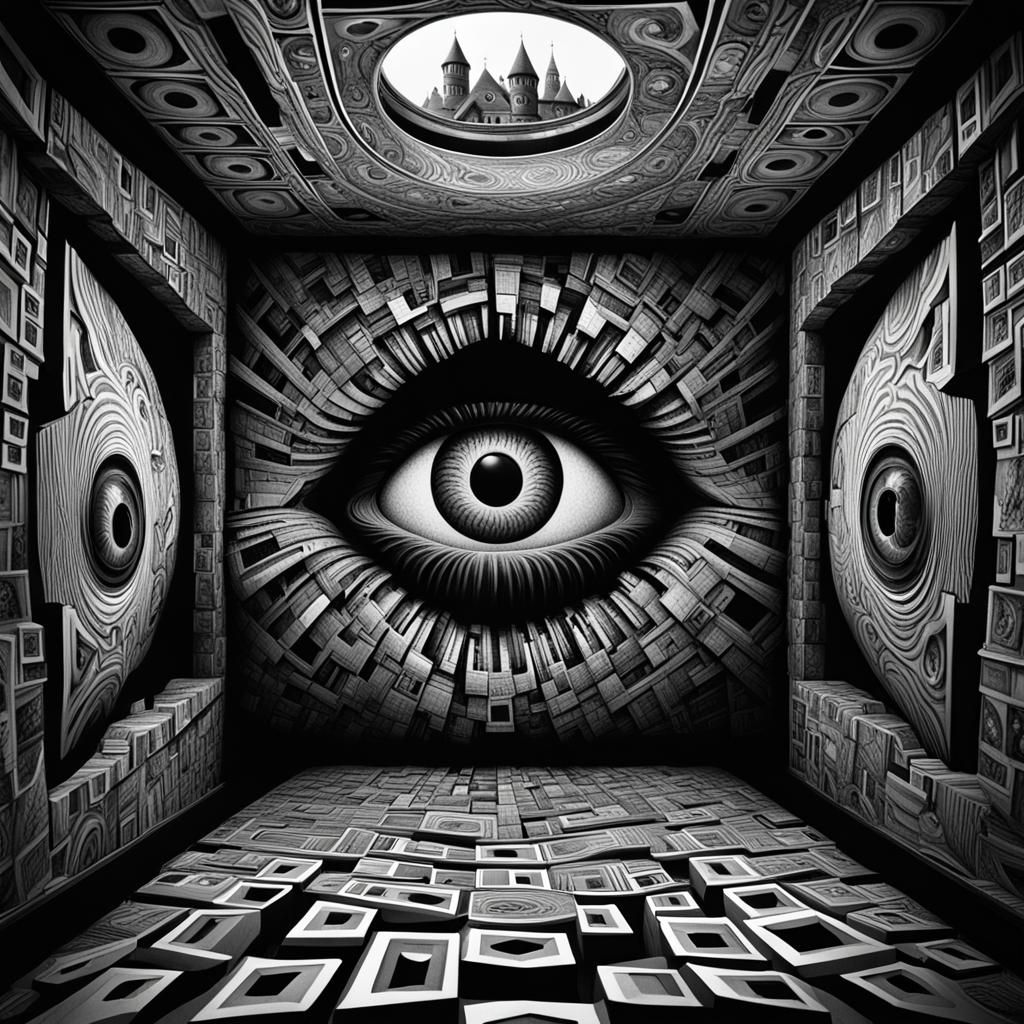 Psychedelic Horror Vision Inspired by Escher