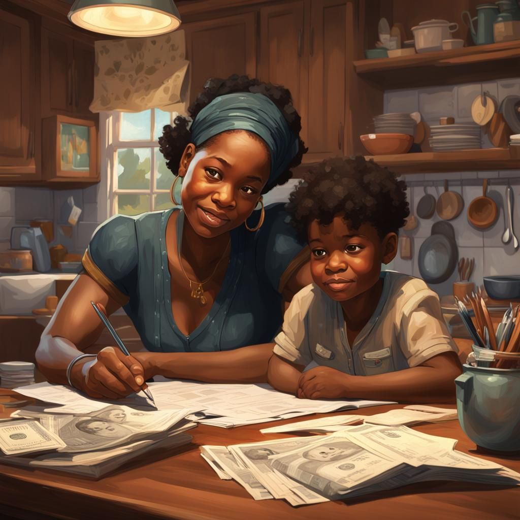 Mother and Son Portrait in Art Nouveau Style