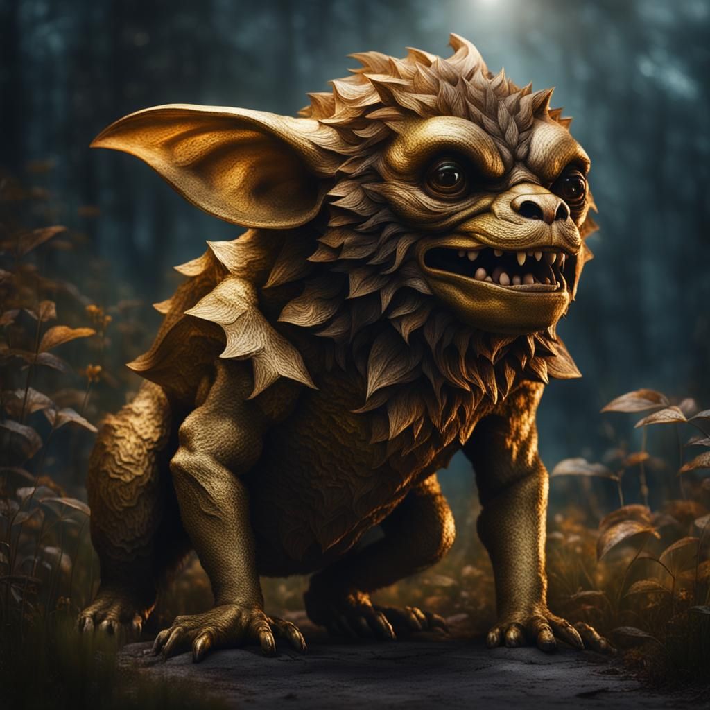 Friendly Mogwai-like Creature in Golden Hour Light