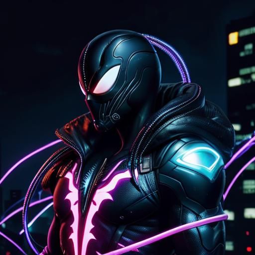 cyberpunk portrait of a Venom the Symbiote :: vaporwave, bla...