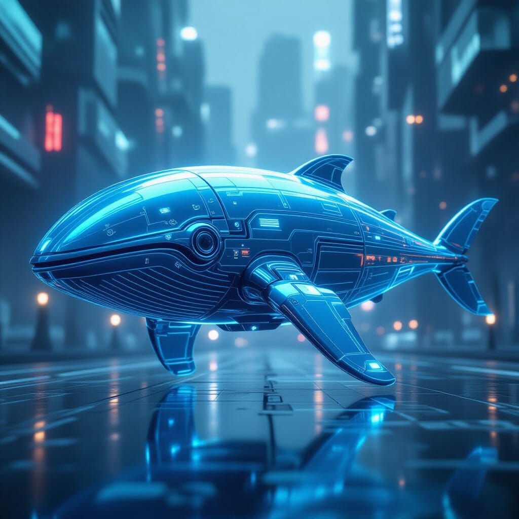 Translucent Plasma Whale with Intricate Mech Details