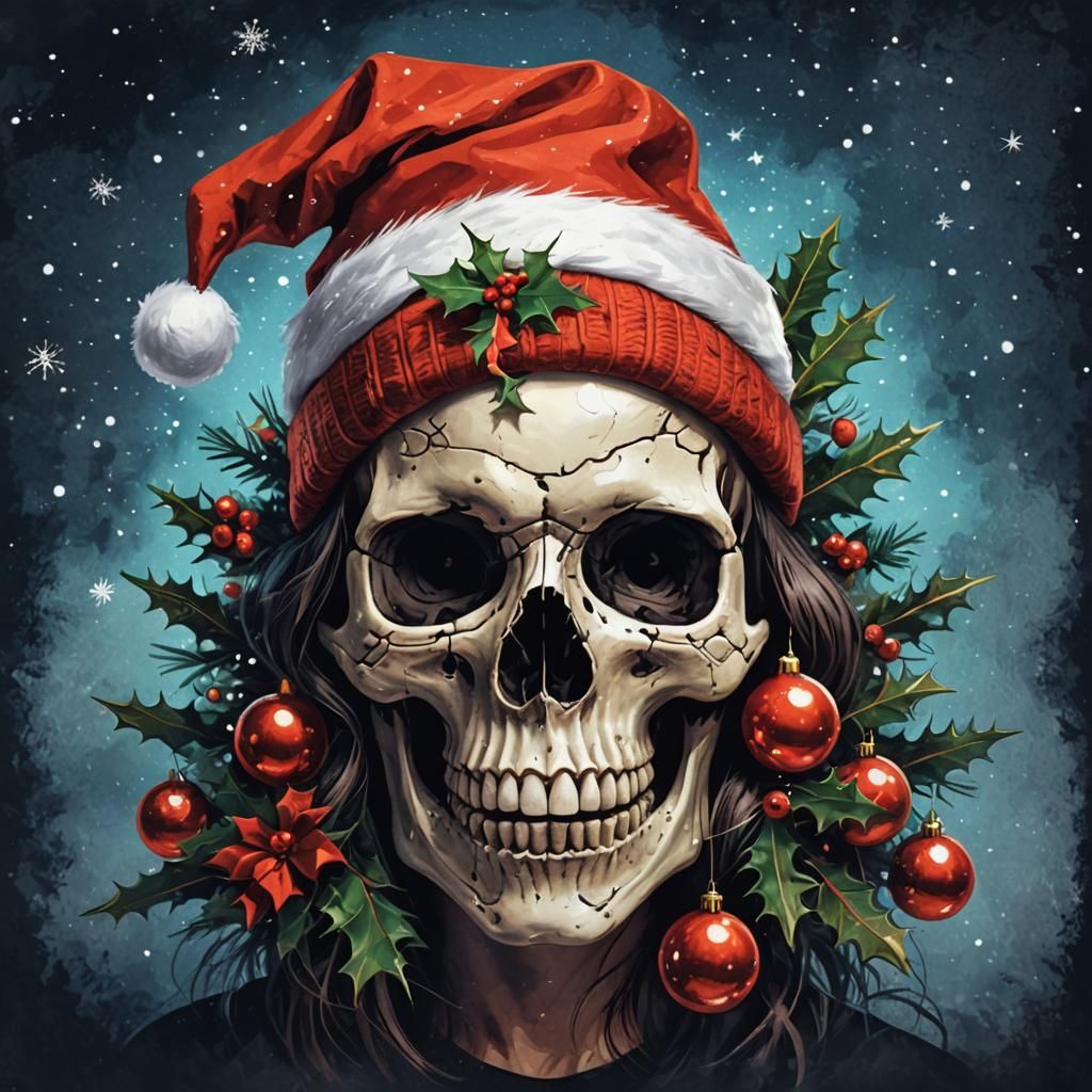 Festive Christmas Skull Artwork