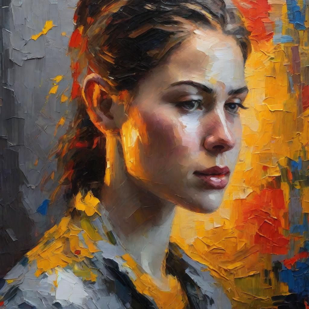 Colorful Neo-Impressionist Portrait with Impasto Textures