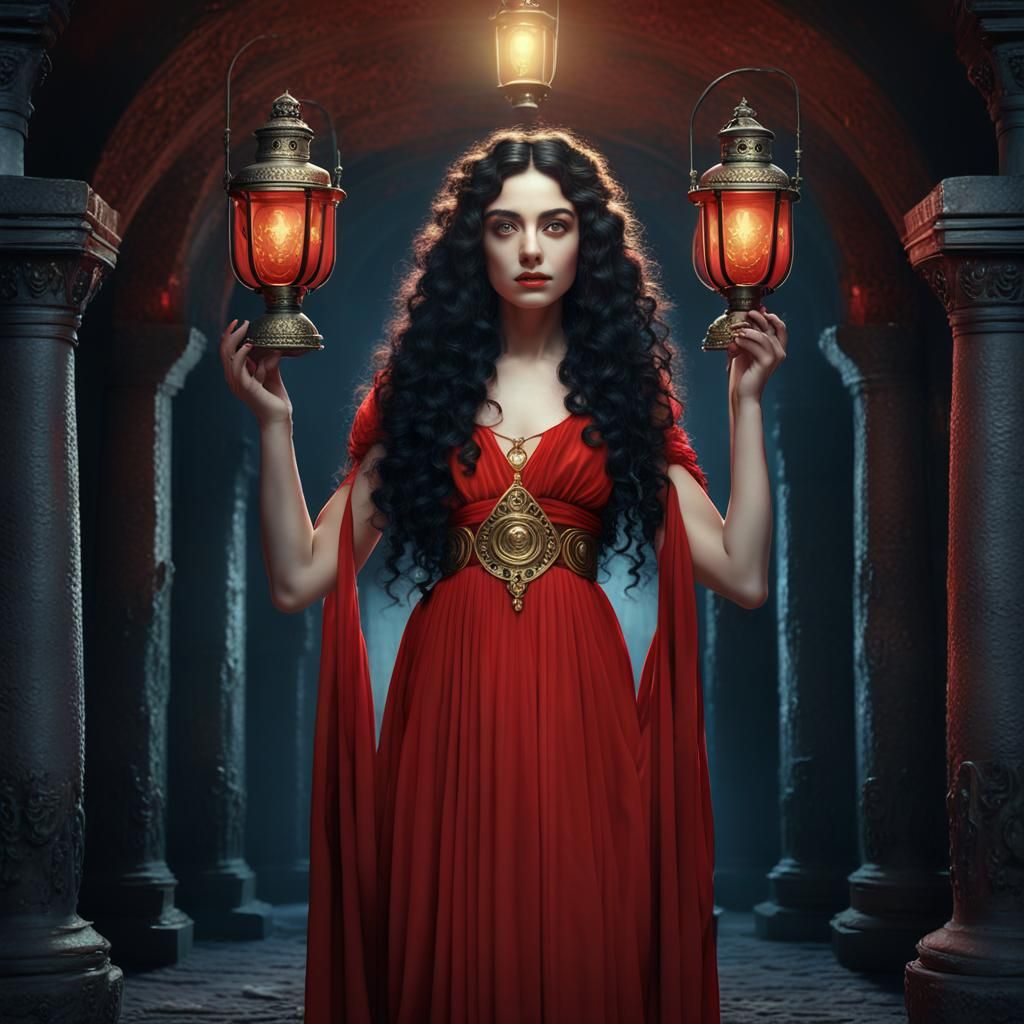 Greek Goddess Hekate Leading From Underworld