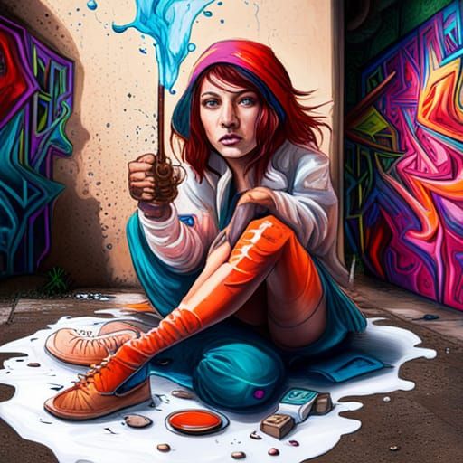 Female Alchemist in Graffiti Splash Art Style