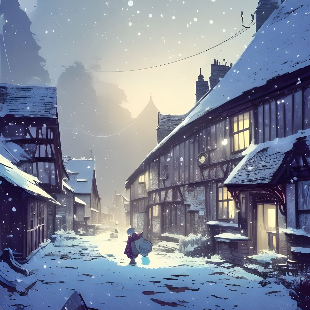Snowy English Village: 3D Comic Pop Art