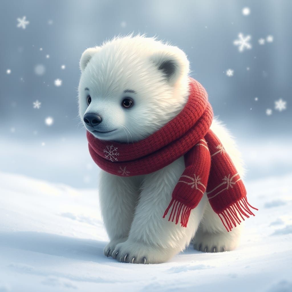 Fluffy Polar Bear Cub in Winter Wonderland