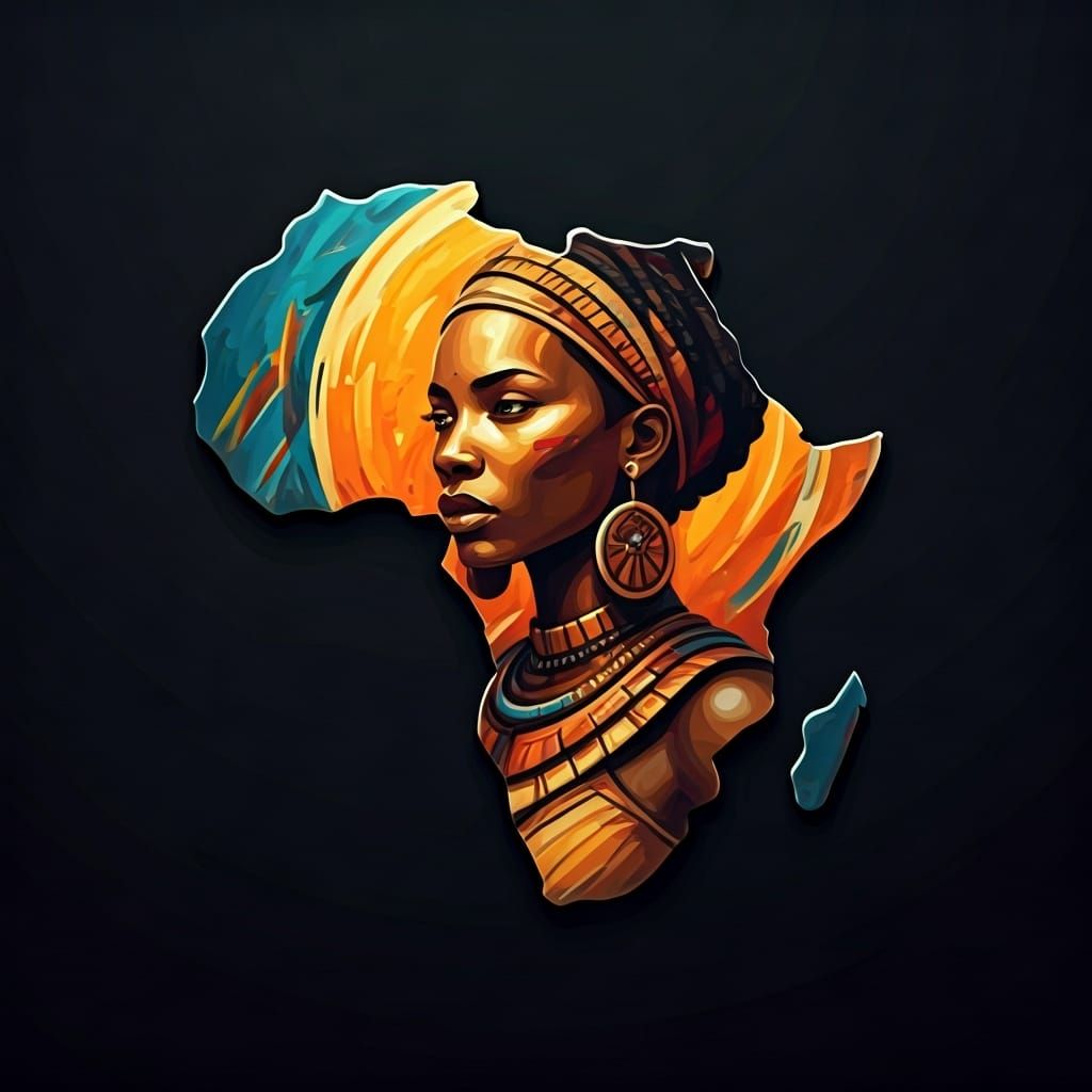 African Warrior Emblem in Digital Oil Paint Style